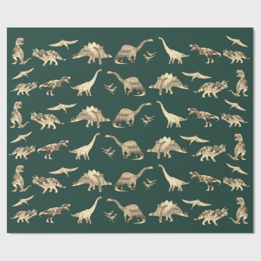 Dinosaur Pattern Green Cadeaupapier (Vlak)