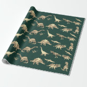Dinosaur Pattern Green Cadeaupapier (Uitgerold)