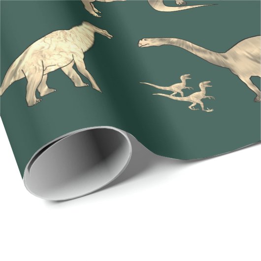 Dinosaur Pattern Green Cadeaupapier (Rol Hoek)