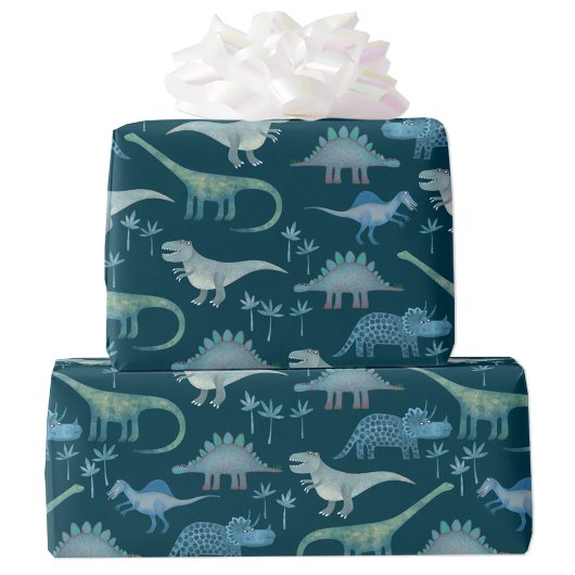 Dinosaur Pattern Green Cadeaupapier