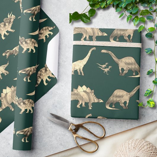Dinosaur Pattern Green Cadeaupapier