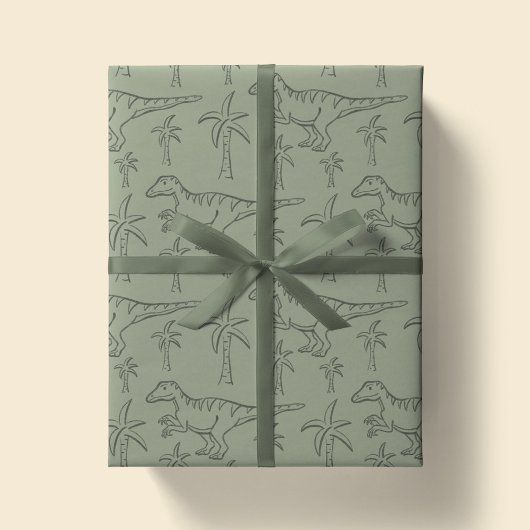 Dinosaur Pattern Modern Boy Dino Jungle Sage Green Cadeaupapier