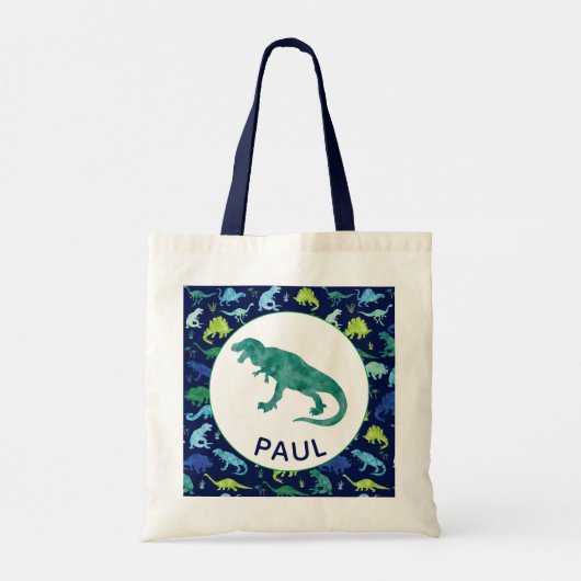 Dinosaur Pattern Persoonlijke Kinder T-Rex Tote Bag (Achterkant)