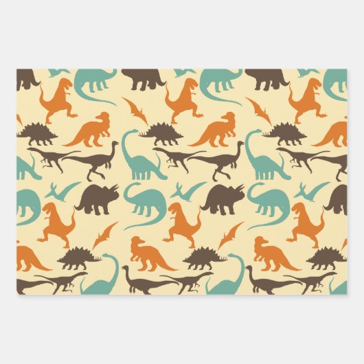 Dinosaur Pattern Silhouette Inpakpapier Vel (Voorkant 3)