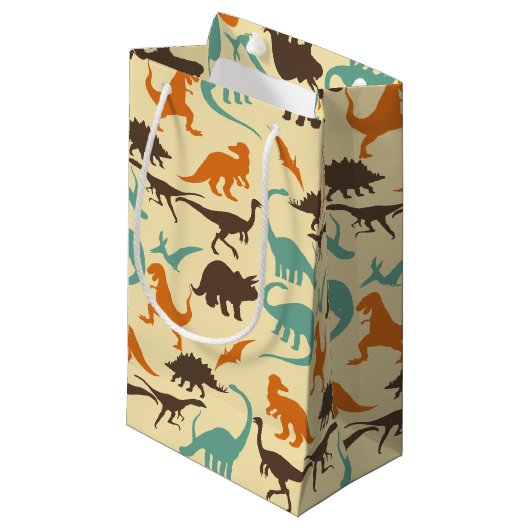 Dinosaur Pattern Silhouette Klein Cadeauzakje (Voorkant Gekanteld)