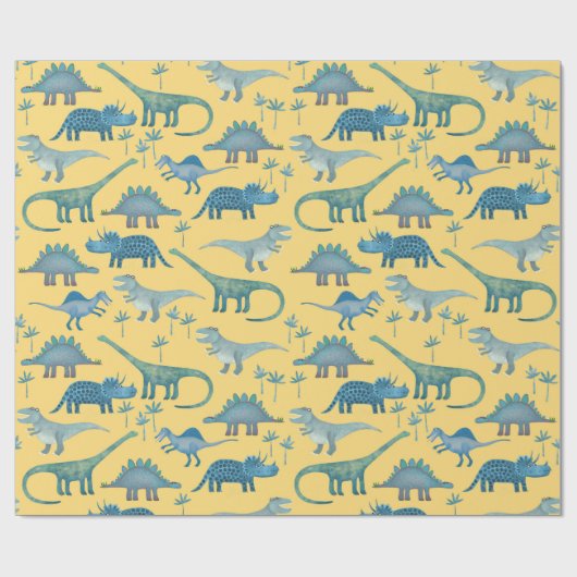 Dinosaur Pattern Yellow Cadeaupapier (Vlak)