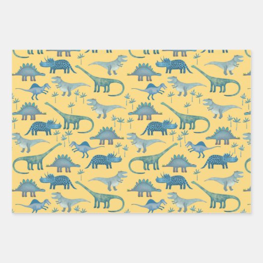 Dinosaur Pattern Yellow Inpakpapier Vel (Voorkant)