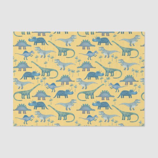 Dinosaur Pattern Yellow Tissue Paper Tissuepapier (Voorkant)