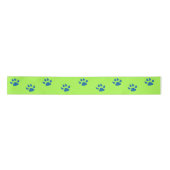 Dinosaur Paw Print Pattern Green Blue Birthday Satijnen Lint (Voorkant)