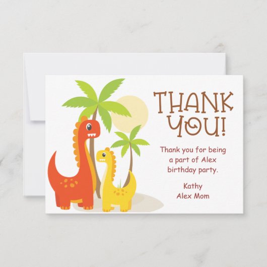 Dinosaur Personaliseer Verjaardagsfeest Dank u kaa Bedankkaart (Voorkant)