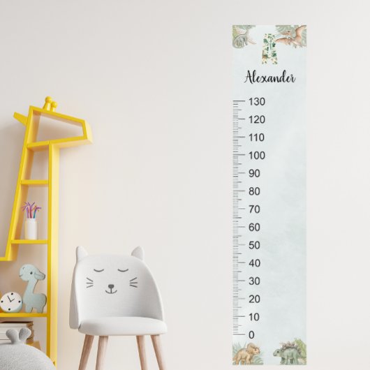 Dinosaur Personalized Name Monogram A Growth Chart Poster