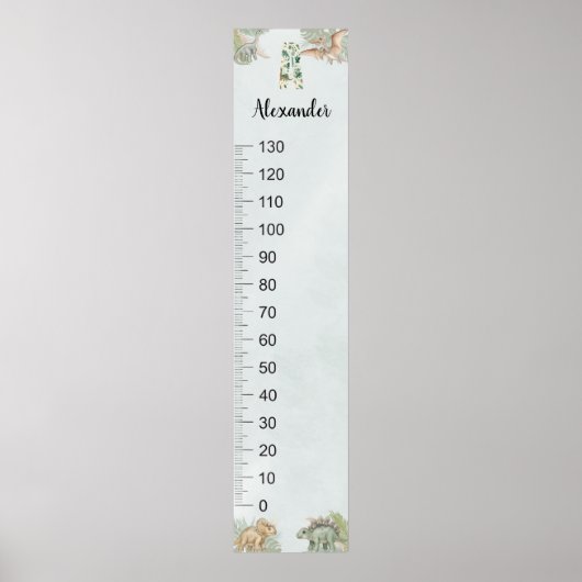 Dinosaur Personalized Name Monogram A Growth Chart Poster (Voorkant)