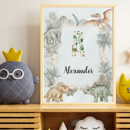 Dinosaur Personalized Name Monogram A Nursery Poster