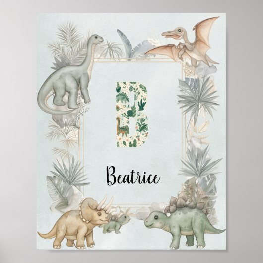 Dinosaur Personalized Name Monogram B Nursery Poster (Voorkant)