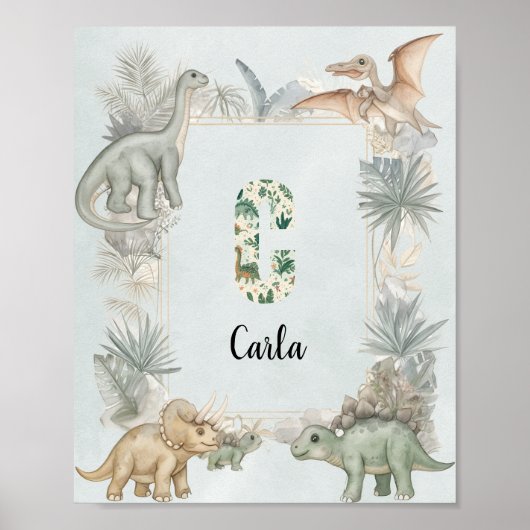 Dinosaur Personalized Name Monogram C Nursery Poster (Voorkant)