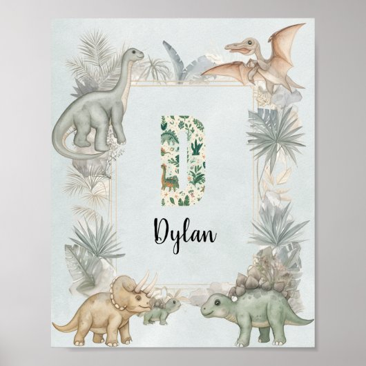 Dinosaur Personalized Name Monogram D Nursery Poster (Voorkant)