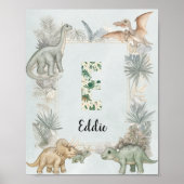 Dinosaur Personalized Name Monogram E Nursery Poster (Voorkant)