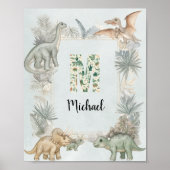 Dinosaur Personalized Name Monogram M Nursery Poster (Voorkant)