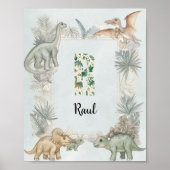 Dinosaur Personalized Name Monogram R Nursery Poster (Voorkant)