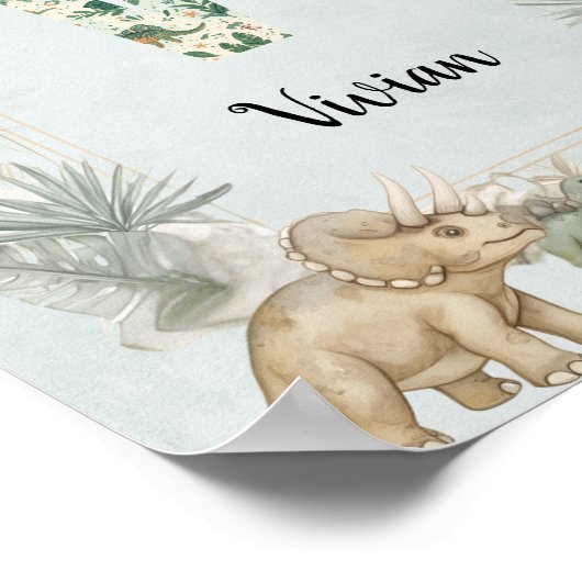 Dinosaur Personalized Name Monogram V Nursery Poster (Hoek)