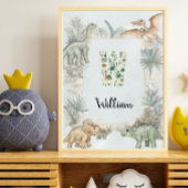 Dinosaur Personalized Name Monogram W Nursery Poster