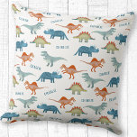 Dinosaur Persoonlijke benaming Kussen<br><div class="desc">Leuk en uniek gepersonaliseerd dinosaurusontwerp met T Rex,  Triceratops,  Spinosaurus,  Stegosaur en de naam van uw kind. Perfect voor een kinderkamer of kinder kamer en als baby shower of nieuw babycadeau. Originele kunst van Nic Squirrell.</div>