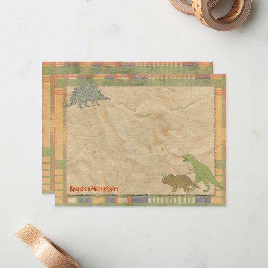 Dinosaur Persoonlijke Notitiekaarten Notitiekaartje (Voorkant / Achterkant in situ)