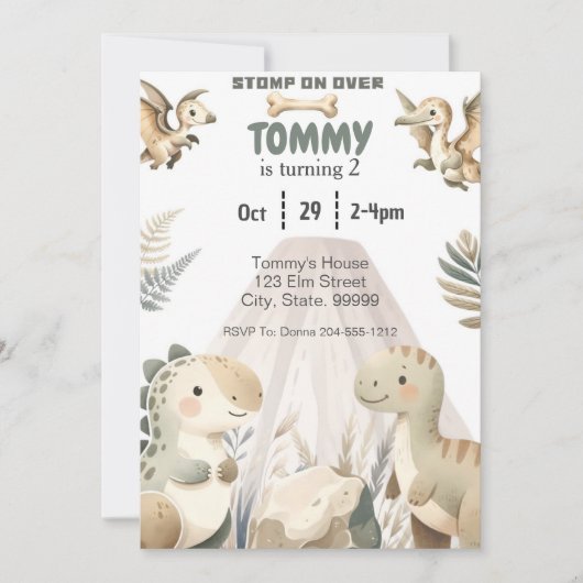 Dinosaur Persoonlijke Verjaardag Uitnodiging voor (Voorkant)