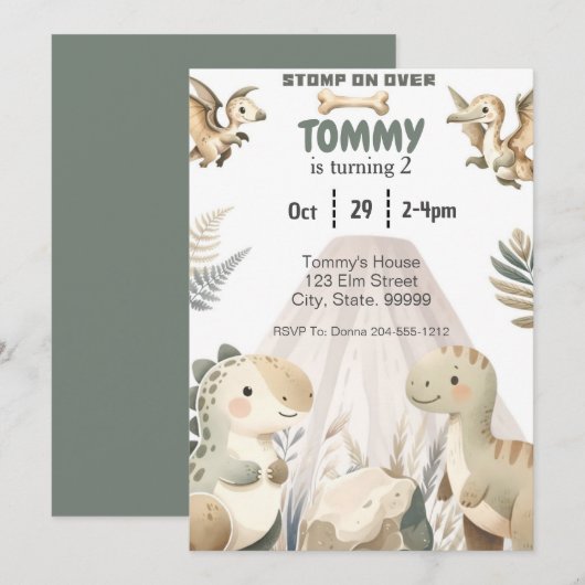 Dinosaur Persoonlijke Verjaardag Uitnodiging voor  (Voorkant / Achterkant)