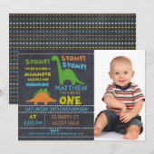 Dinosaur Photo Krijtbord 1e Verjaardag Uitnodiging (Voorkant / Achterkant)