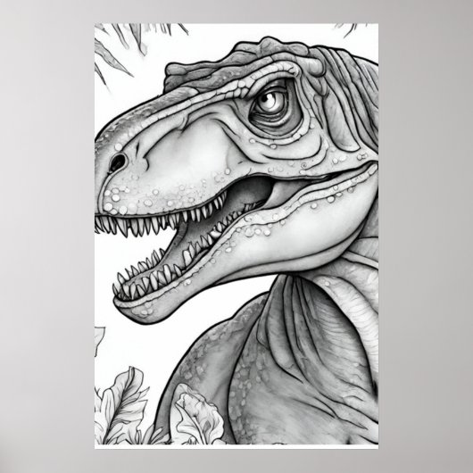 Dinosaur Picture Black + White Wall Poster (Voorkant)