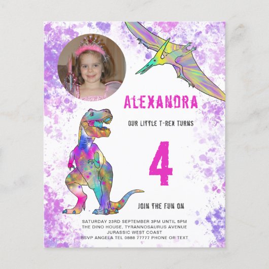 Dinosaur Pink Birthday Party - Fotobudget Flyer (Voorkant)
