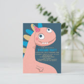 Dinosaur Pink Fun Cute Simple Kinder 1th Uitnodiging Briefkaart (Staand voorkant)