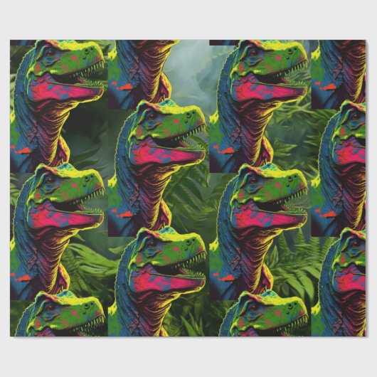 Dinosaur Pink Oerwoud Birthday Kinder Cadeaupapier (Vlak)