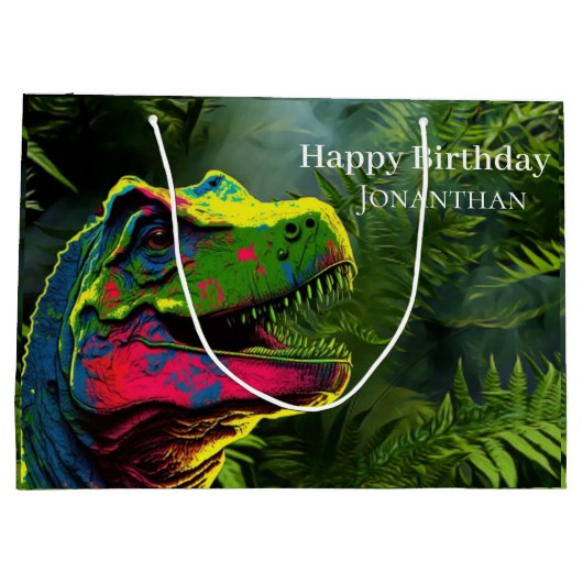 Dinosaur Pink Oerwoud blijddag Groot Cadeauzakje (Achterkant)