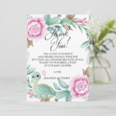 Dinosaur Pink Peony Baby shower Hartelijk dank Bedankkaart (Staand voorkant)