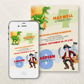 Dinosaur Pirate Joint Dubbele Verjaardag Uitnodigi Kaart