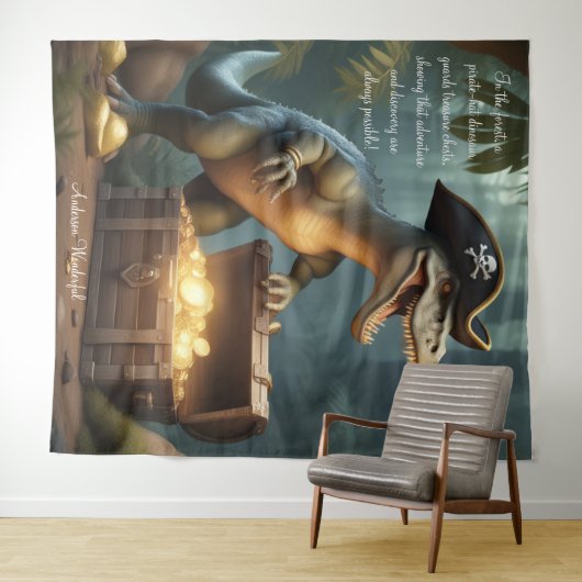 Dinosaur Pirate Pet Forest gepersonaliseerd wandta Wandkleed (In Situ (horizontaal))