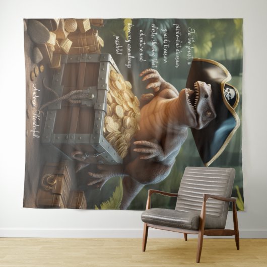Dinosaur Pirate Pet Forest gepersonaliseerd wandta Wandkleed (In Situ (horizontaal))