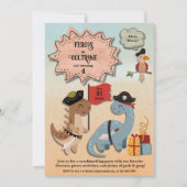 Dinosaur Pirate Twin Boys Verjaardagsfeestje Custo Kaart (Voorkant)