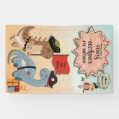 Dinosaur Pirate Twin Boys Verjaardagsfeestje Custo Spandoek (Horizontaal)