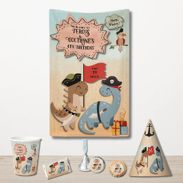 Dinosaur Pirate Twin Boys Verjaardagsfeestje Custo Spandoek