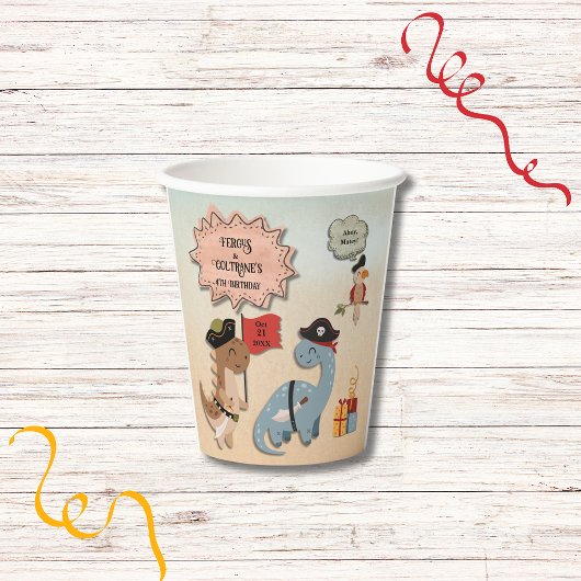 Dinosaur Pirate Verjaardagsfeestje Twin Boys Custo Papieren Bekers