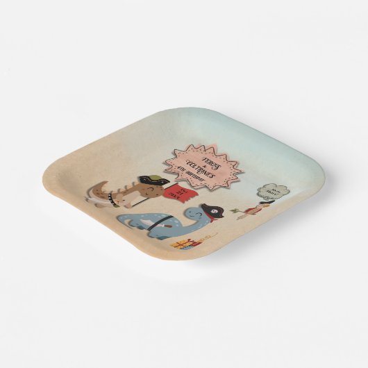 Dinosaur Pirate Verjaardagsfeestje Twin Boys Custo Papieren Bordje (Gebogen)