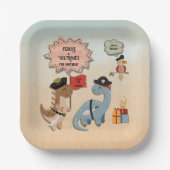 Dinosaur Pirate Verjaardagsfeestje Twin Boys Custo Papieren Bordje (Voorkant)