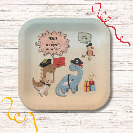 Dinosaur Pirate Verjaardagsfeestje Twin Boys Custo Papieren Bordje