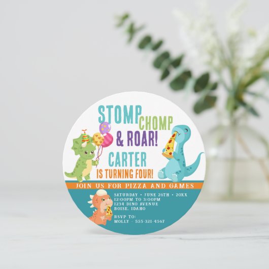 Dinosaur Pizza Partij Kaart (Staand voorkant)