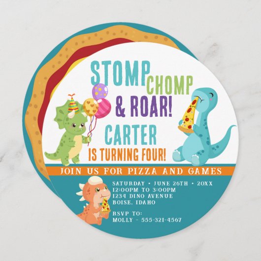 Dinosaur Pizza Partij Kaart (Voorkant / Achterkant)