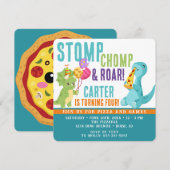 Dinosaur Pizza Party Square Invitation Kaart (Voorkant / Achterkant)