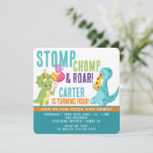 Dinosaur Pizza Party Square Invitation Kaart (Staand voorkant)